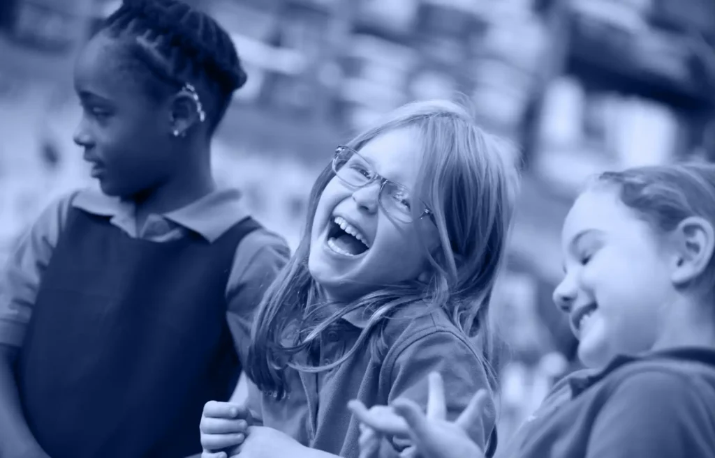 Three joyous students,
